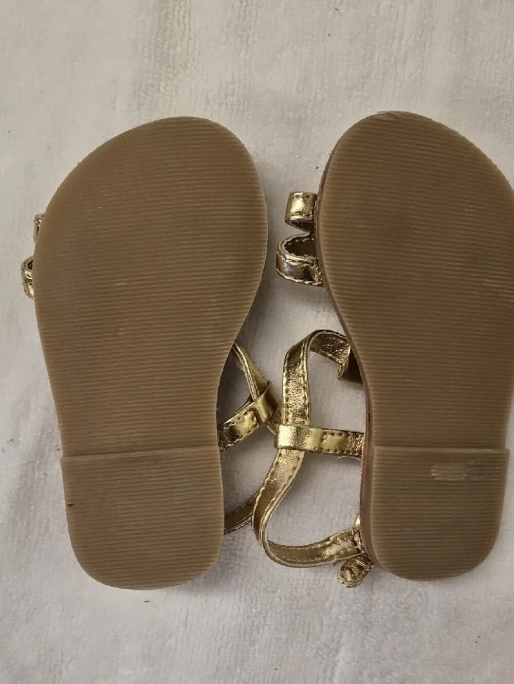 GAP Girls Gold T-Strap Sandals with Clear Crystal Accent